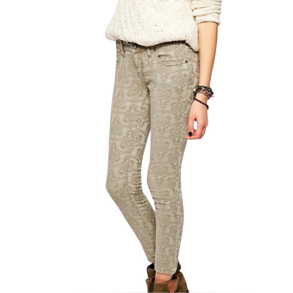 Free People Grey/tan Textured Jacquard Skinny Jeans, Size 30